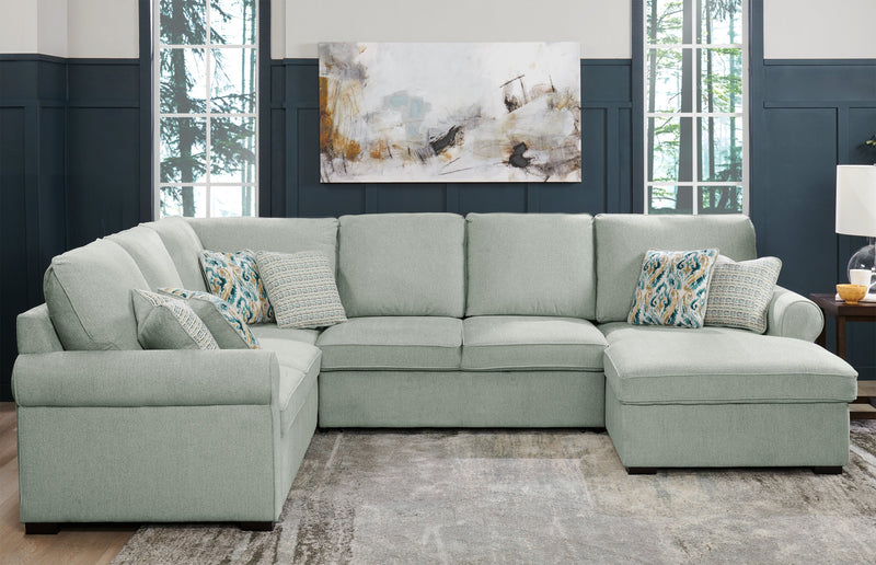 Sofa-lit sectionnel de droite Haven de Scott Living 3 pièces en tissu de chenille avec fauteuil long de rangement - bleu écume de mer