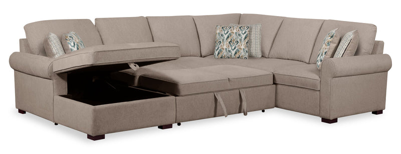 Sofa-lit sectionnel de gauche Haven de Scott Living 3 pièces en tissu de chenille avec fauteuil long de rangement - taupe