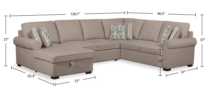 Sofa-lit sectionnel de gauche Haven de Scott Living 3 pièces en tissu de chenille avec fauteuil long de rangement - taupe