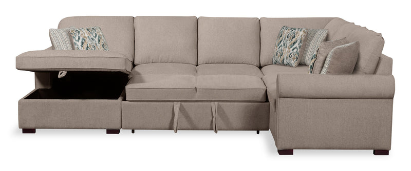 Sofa-lit sectionnel de gauche Haven de Scott Living 3 pièces en tissu de chenille avec fauteuil long de rangement - taupe