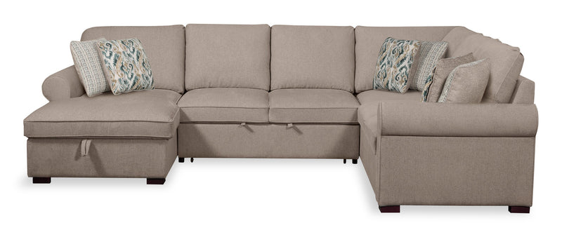 Sofa-lit sectionnel de gauche Haven de Scott Living 3 pièces en tissu de chenille avec fauteuil long de rangement - taupe