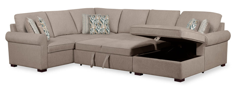 Sofa-lit sectionnel de droite Haven de Scott Living 3 pièces en tissu de chenille avec fauteuil long de rangement - taupe