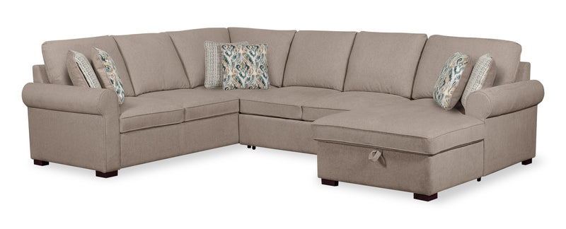 Sofa-lit sectionnel de droite Haven de Scott Living 3 pièces en tissu de chenille avec fauteuil long de rangement - taupe