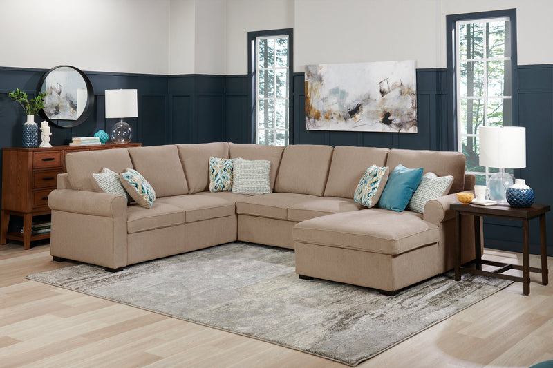 Sofa-lit sectionnel de droite Haven de Scott Living 3 pièces en tissu de chenille avec fauteuil long de rangement - taupe