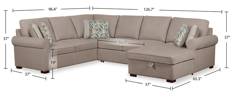 Sofa-lit sectionnel de droite Haven de Scott Living 3 pièces en tissu de chenille avec fauteuil long de rangement - taupe