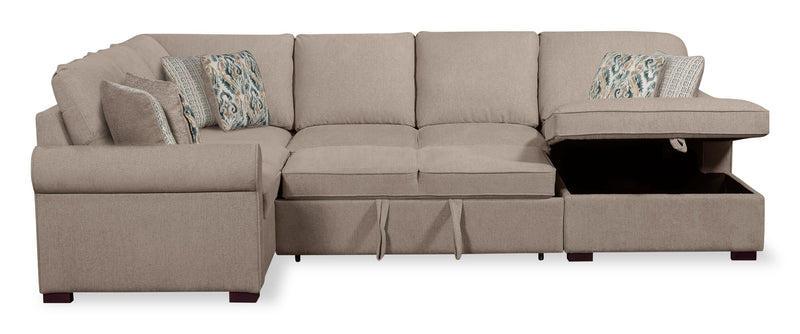 Sofa-lit sectionnel de droite Haven de Scott Living 3 pièces en tissu de chenille avec fauteuil long de rangement - taupe
