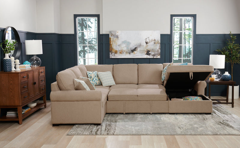 Sofa-lit sectionnel de droite Haven de Scott Living 3 pièces en tissu de chenille avec fauteuil long de rangement - taupe