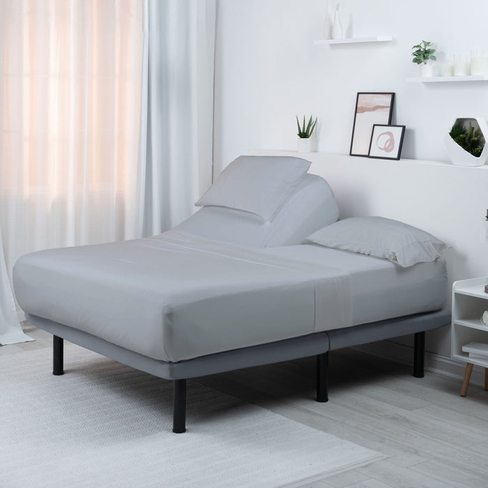 Ensemble de draps Hyper-CottonMC de BEDGEAR 4 pièces pour très grand lit à tête divisée - gris clair