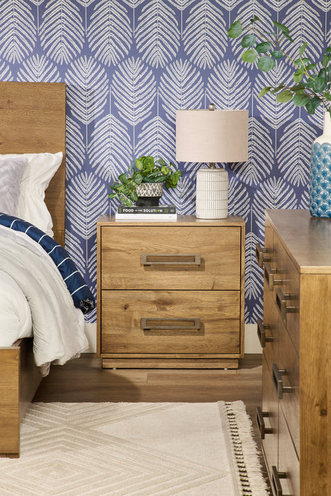 Table de nuit Henri de Scott Living de 26 po (L) x 26 po (H) en bois à 2 tiroirs avec ports USB - brune
