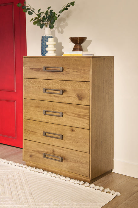 Commode verticale Henri de Scott Living de 38,2 po (L) x 50,3 po (H) à 5 tiroirs en bois pour la chambre à coucher - brune