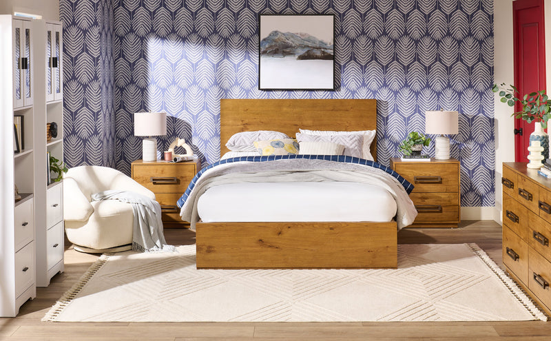 Lit à panneaux Henri de Scott Living en bois avec tête de lit et cadre de lit, brun - format grand lit