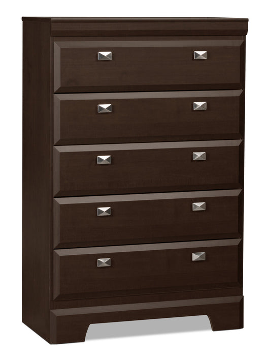 Commode verticale Yorkdale de 31,1 po (L) x 47,4 po (H) à 5 tiroirs pour la chambre à coucher, fabriquée au Canada - brune