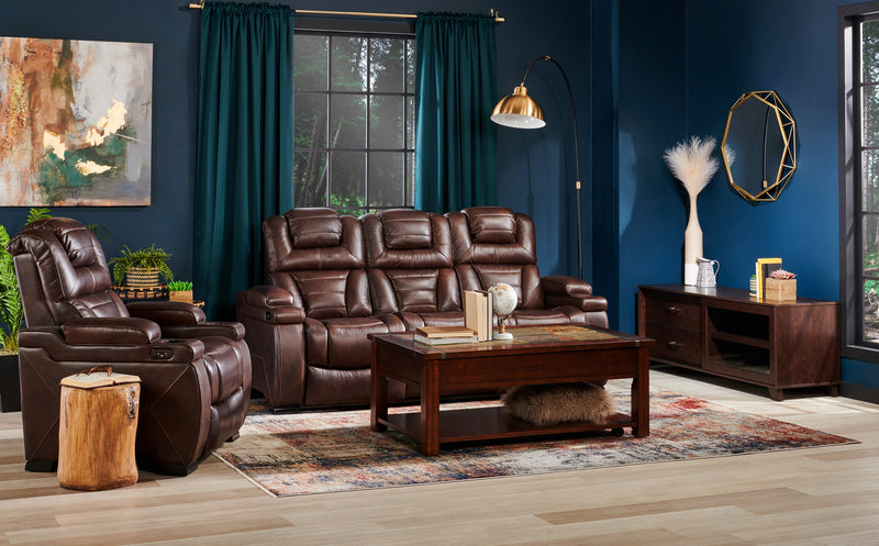 Sofa à inclinaison électrique Hugo de 84 po en cuir véritable avec appuie-têtes électriques, 2 porte-gobelets et ports USB - brun