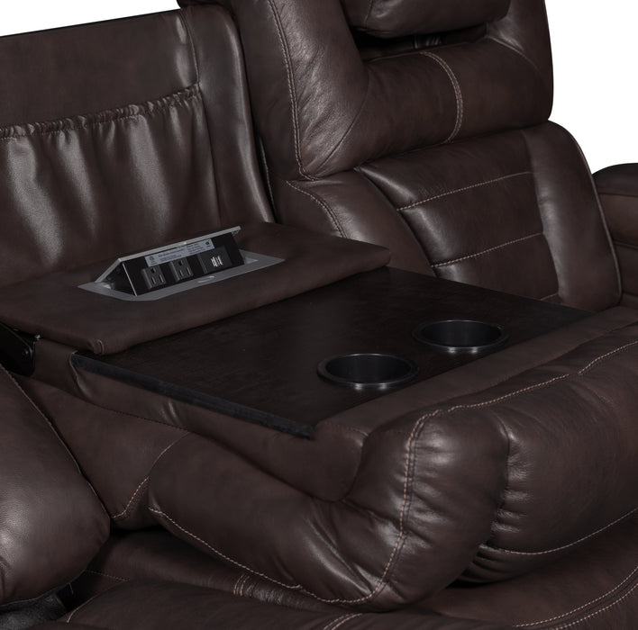 Sofa à inclinaison électrique Hugo de 84 po en cuir véritable avec appuie-têtes électriques, 2 porte-gobelets et ports USB - brun