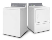 Laveuse commerciale à chargement par le haut de 3,19 pi3 avec compatibilité avec les cartes et sécheuse électrique de 7 pi3 de Huebsch - blanches