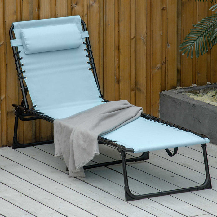 Chaise Longue Pliante Exterieure Outsunny, Pour Le Camping, La Randonnee, Bleu Clair