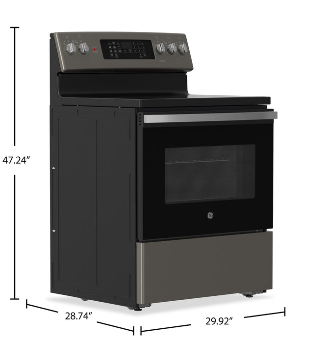 Cuisinière électrique GE de 5 pi³ avec convection européenne véritable et friture à air - ardoise - JCB840ETES