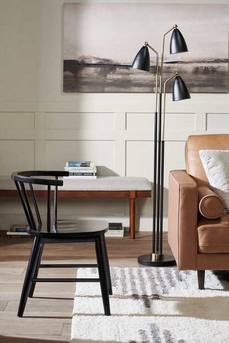 Lampe à pied Jetty de 62 po noire et dorée à 3 ampoules