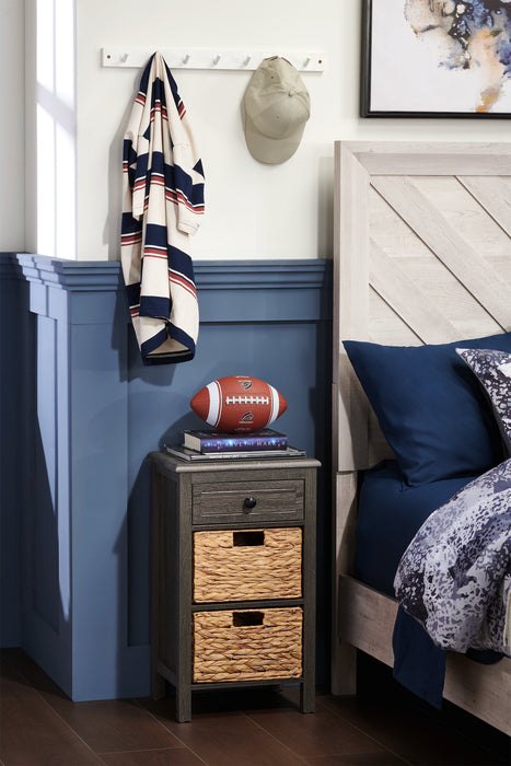 Table de fauteuil Jon de 15,5 po avec 2 paniers et tiroir - gris vieilli