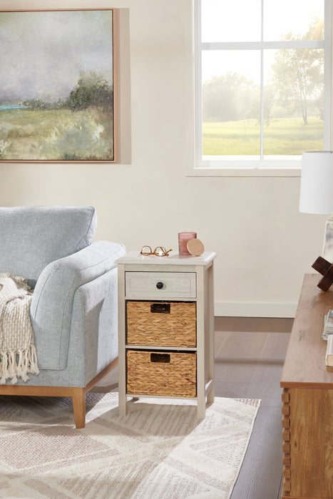 Table de fauteuil Jon de 15,5 po avec 2 paniers et tiroir - chêne blanc