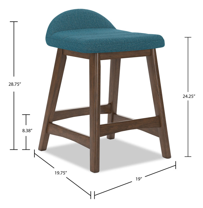 Tabouret 24 po Jovi de hauteur comptoir en tissu d’apparence lin et en bois - bleu