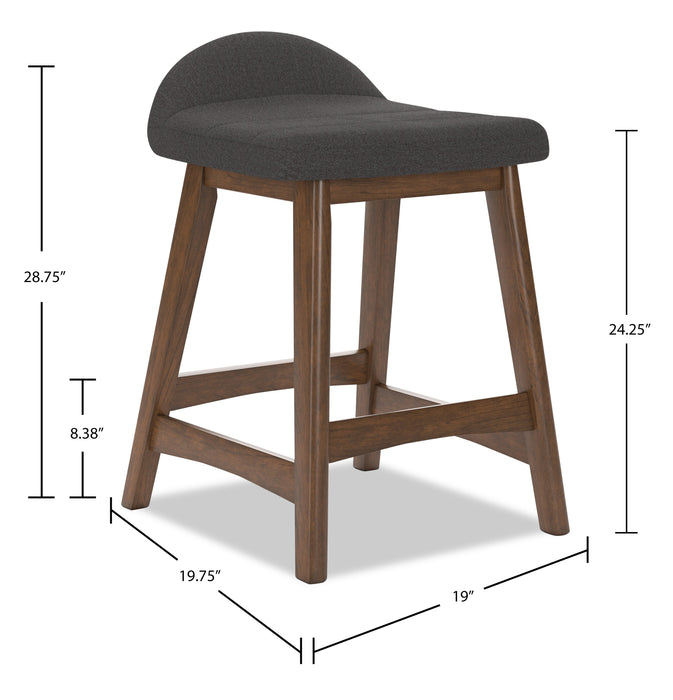 Tabouret 24 po Jovi de hauteur comptoir en tissu d’apparence lin et en bois - anthracite