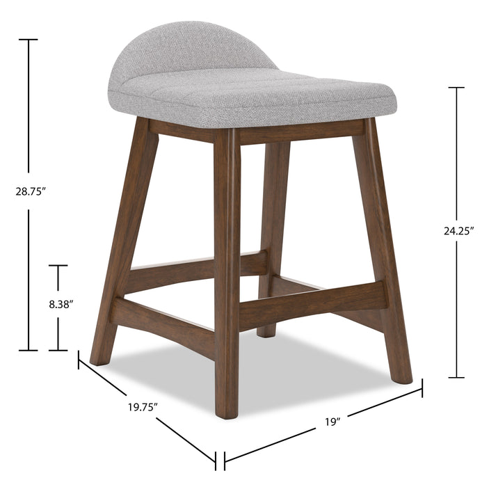 Tabouret 24 po Jovi de hauteur comptoir en tissu d’apparence lin et en bois - gris