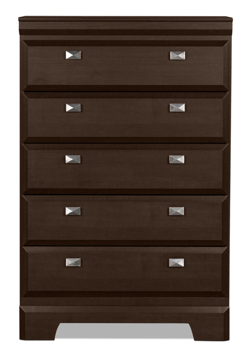 Commode verticale Yorkdale de 31,1 po (L) x 47,4 po (H) à 5 tiroirs pour la chambre à coucher, fabriquée au Canada - brune