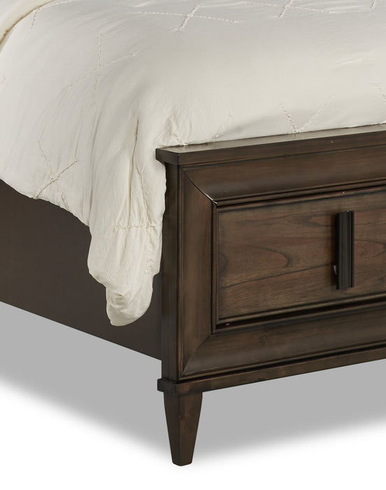 Lit plateforme de rangement Kane en cuir végétalien avec tête de lit et cadre de lit, brun - format grand lit