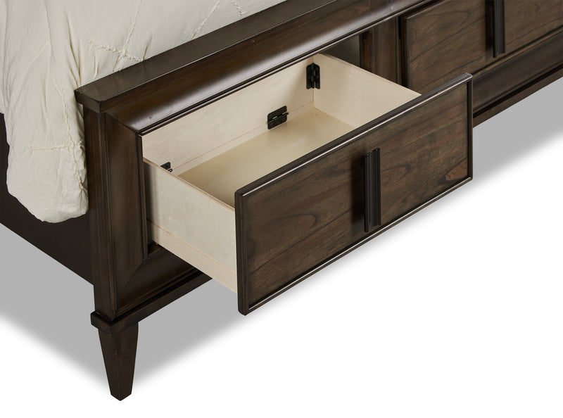 Lit plateforme de rangement Kane en cuir végétalien avec tête de lit et cadre de lit, brun - format grand lit