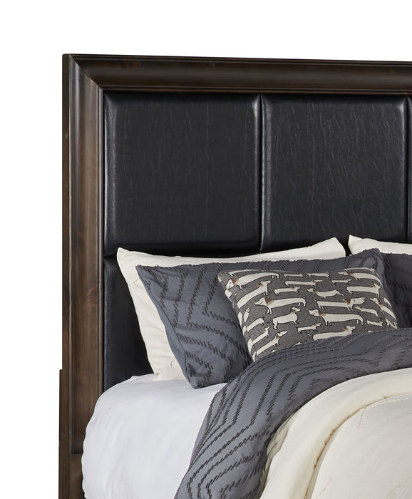 Lit plateforme de rangement Kane en cuir végétalien avec tête de lit et cadre de lit, brun - format grand lit