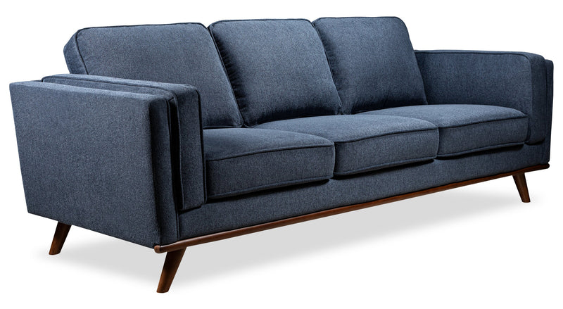 Sofa Kassia de Kort & Co. de 90,6 po en tissu d’apparence lin avec base et pattes en bois - bleu