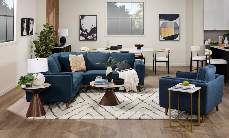 Sofa sectionnel Kassia de Kort & Co. 2 pièces en tissu d’apparence lin avec base et pattes en bois - bleu