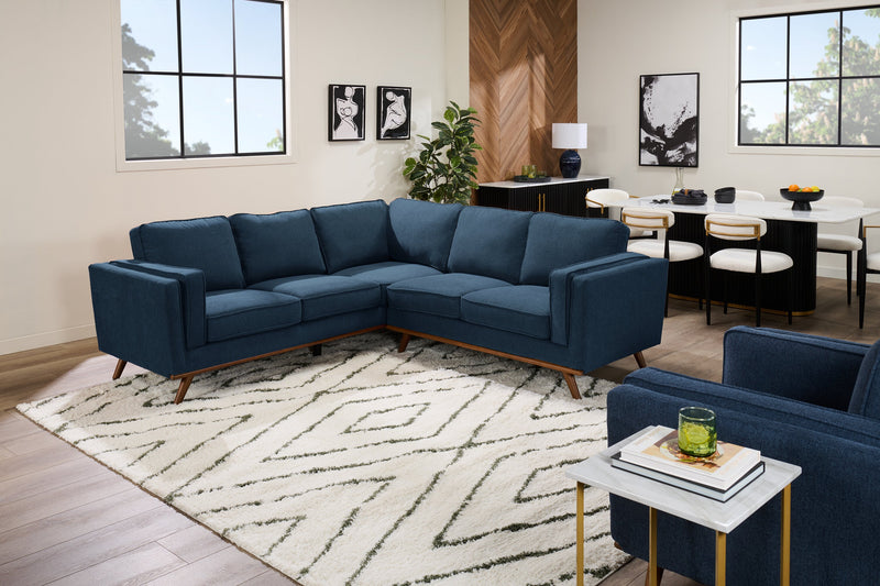Sofa sectionnel Kassia de Kort & Co. 2 pièces en tissu d’apparence lin avec base et pattes en bois - bleu