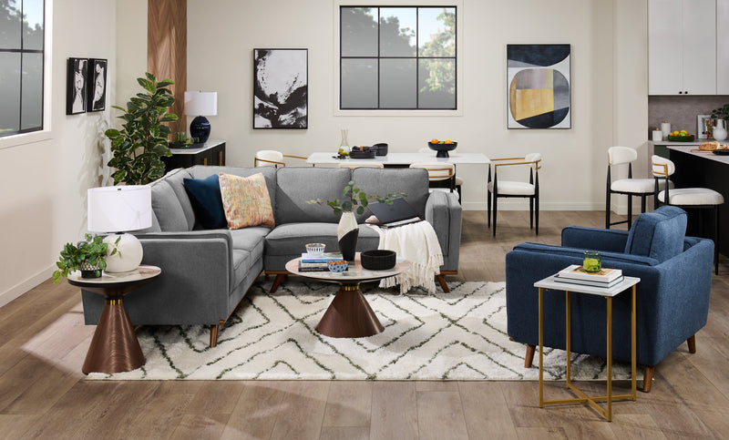 Sofa sectionnel Kassia de Kort & Co. 2 pièces en tissu d’apparence lin avec base et pattes en bois - gris