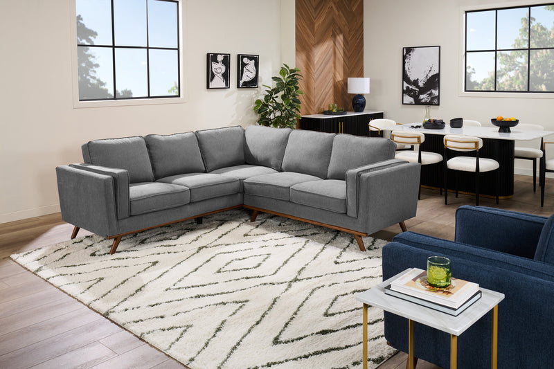 Sofa sectionnel Kassia de Kort & Co. 2 pièces en tissu d’apparence lin avec base et pattes en bois - gris