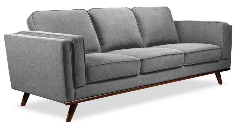 Sofa Kassia de Kort & Co. de 90,6 po en tissu d’apparence lin avec base et pattes en bois - gris