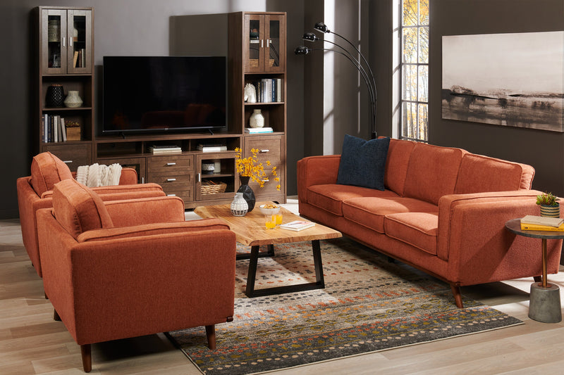 Sofa Kassia de Kort & Co. de 90,6 po en tissu d’apparence lin avec base et pattes en bois - orange