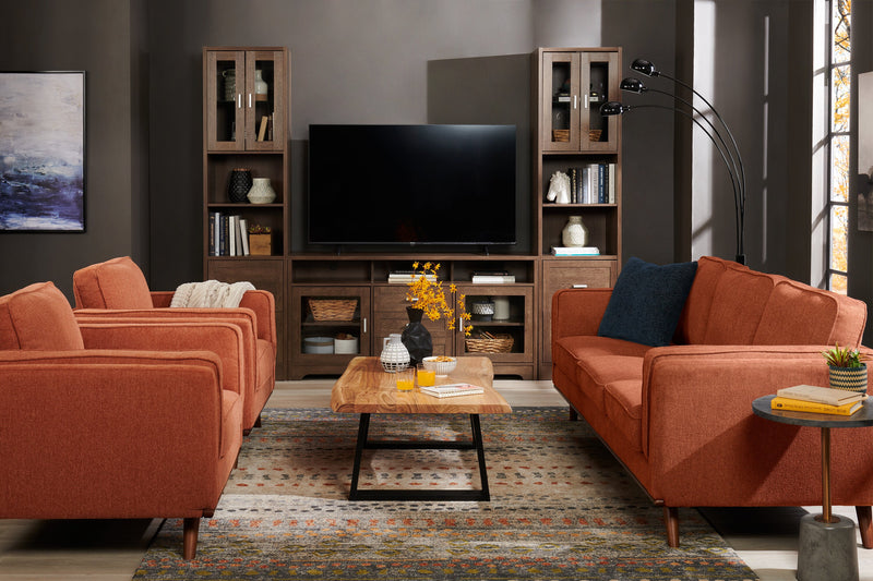 Fauteuil Kassia de Kort & Co. de 40,9 po en tissu d’apparence lin avec base et pattes en bois - orange