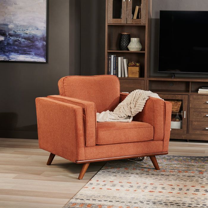 Fauteuil Kassia de Kort & Co. de 40,9 po en tissu d’apparence lin avec base et pattes en bois - orange