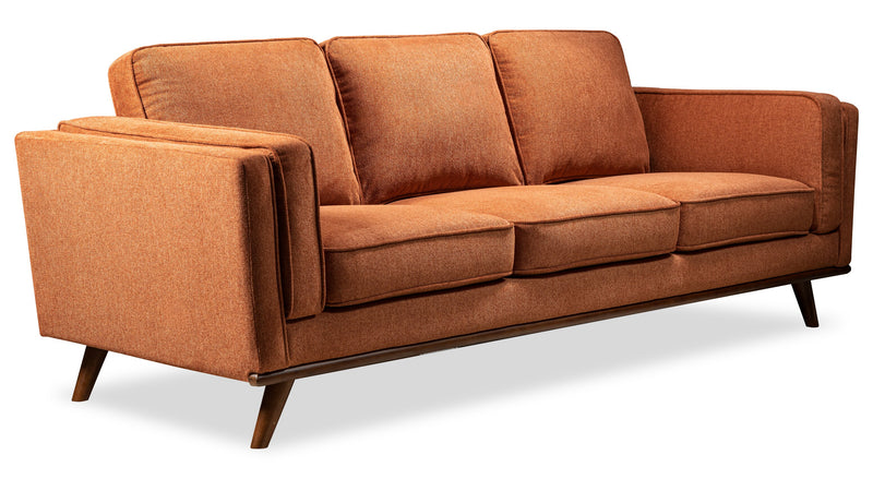 Sofa Kassia de Kort & Co. de 90,6 po en tissu d’apparence lin avec base et pattes en bois - orange