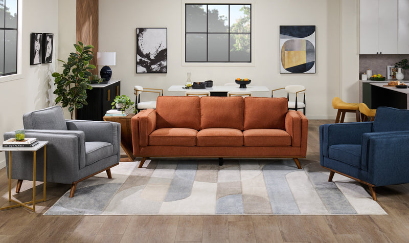 Sofa Kassia de Kort & Co. de 90,6 po en tissu d’apparence lin avec base et pattes en bois - orange