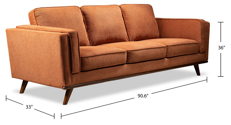 Sofa Kassia de Kort & Co. de 90,6 po en tissu d’apparence lin avec base et pattes en bois - orange