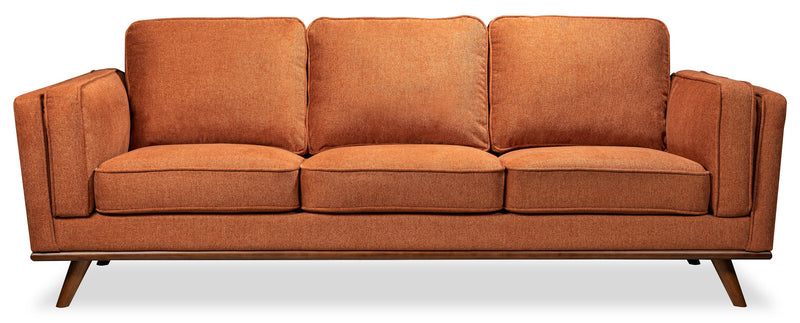 Sofa Kassia de Kort & Co. de 90,6 po en tissu d’apparence lin avec base et pattes en bois - orange
