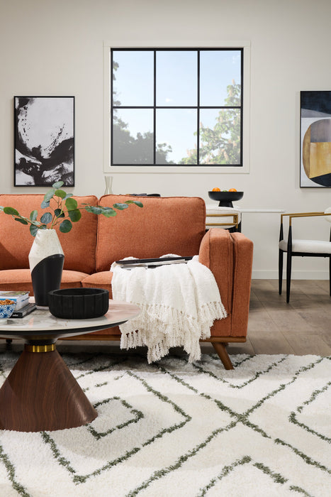 Sofa Kassia de Kort & Co. de 90,6 po en tissu d’apparence lin avec base et pattes en bois - orange
