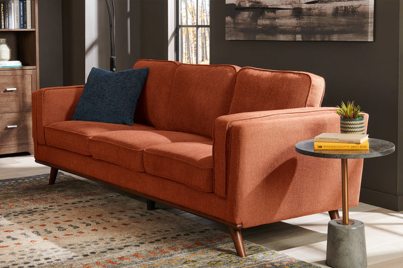 Sofa Kassia de Kort & Co. de 90,6 po en tissu d’apparence lin avec base et pattes en bois - orange