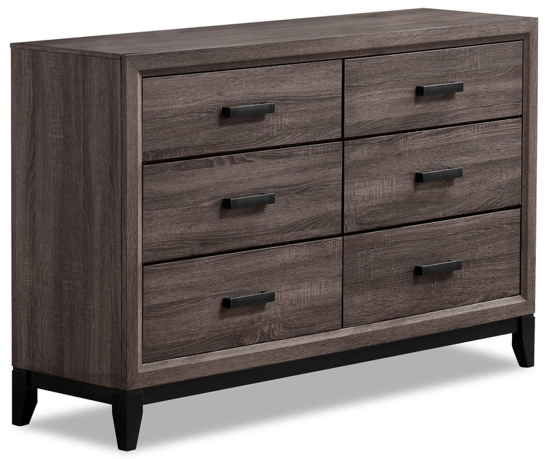 Commode Kate de 58 po (L) x 37 po (H) à 6 tiroirs pour la chambre à coucher - gris-brun
