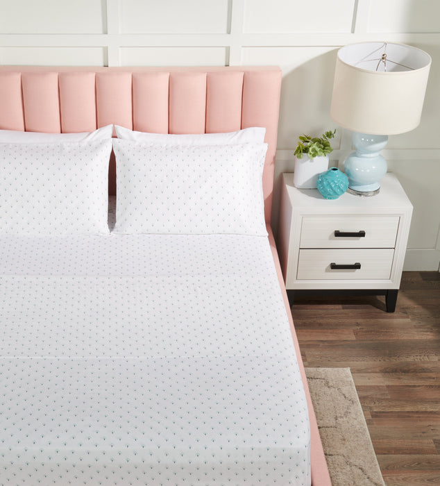 Ensemble de draps Flower 4 pièces de Kort & Co. pour très grand lit - bleu et blanc