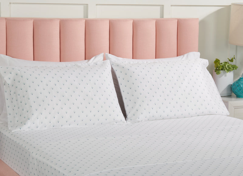 Ensemble de draps Flower 4 pièces de Kort & Co. pour très grand lit - bleu et blanc