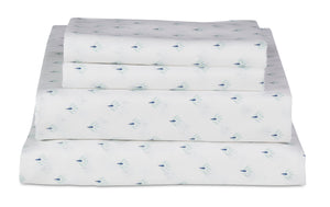 Ensemble de draps Flower 4 pièces de Kort & Co. pour très grand lit - bleu et blanc